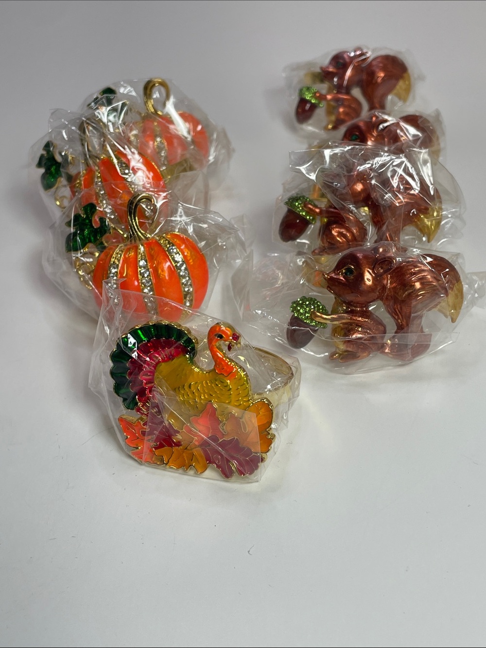 Festive Orange Pumpkin & Turkey Napkin Ring 8pcs Brand New